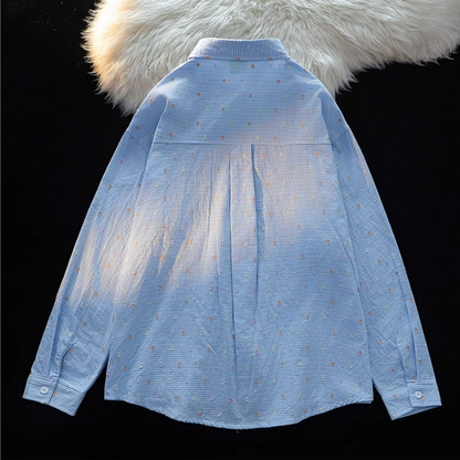 Cute Dachshund Embroidered Long-Sleeved Shirt