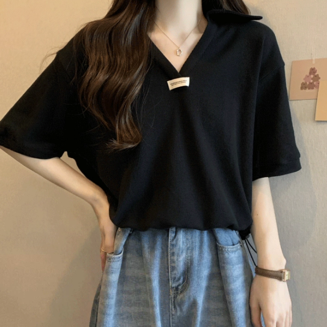 Letter-Print Drawstring Polo T-Shirt