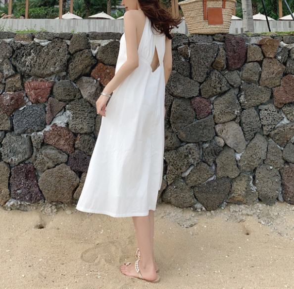 70% Summer Sexy Backless White Halter Dress