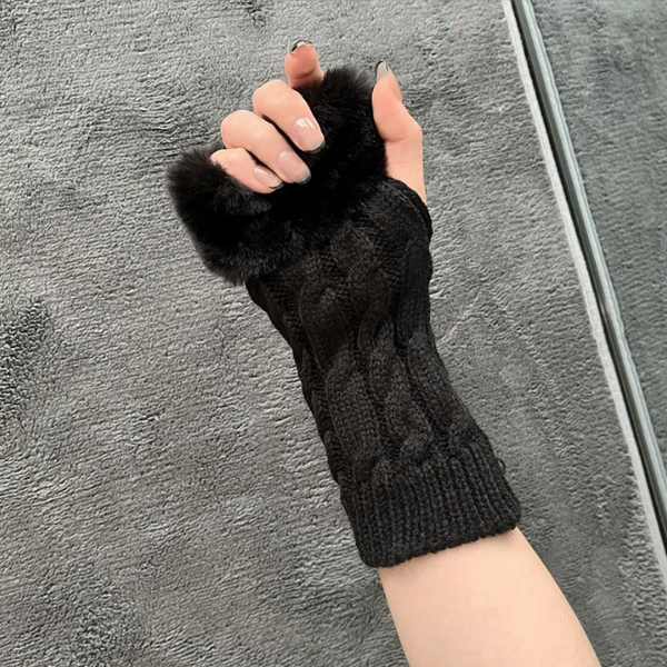 Knitted Wool Half-Finger Cute Twist Plush Thickened Fingerless Gloves