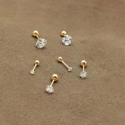 3 Pairs Gold Stainless Steel Cubic Zirconia Stud Earrings