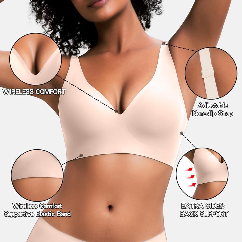 Jelly Wireless Womens Comfortable Wireless Bras Push Up Bralettes Seamless Tshirts Bras Deep V Everyday Bras