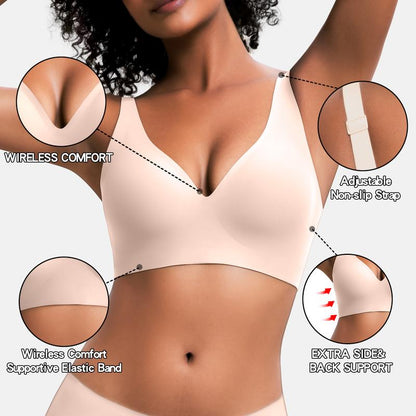 Jelly Wireless Womens Comfortable Wireless Bras Push Up Bralettes Seamless Tshirts Bras Deep V Everyday Bras