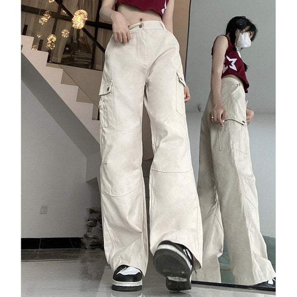 Studded Pocket Cargo Straight Leg High Rise Trousers