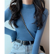 Long sleeve knitted half turtleneck sweater