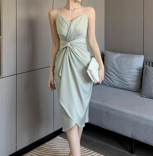 Satin Hepburn Lace-Up Slip Dress