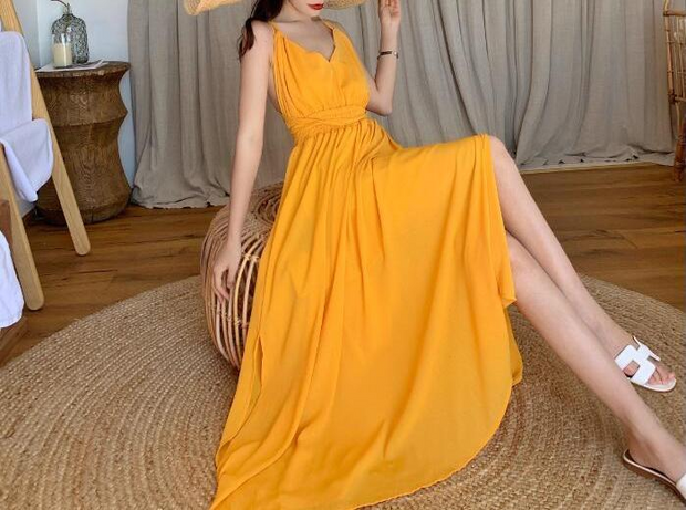 Chiffon Open Back Beach Dress