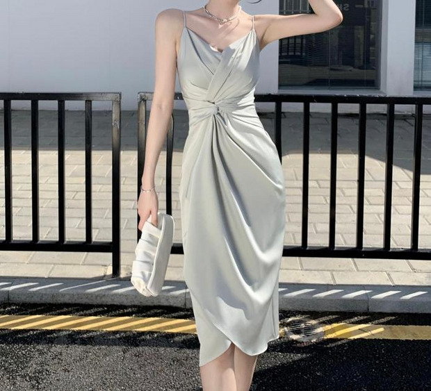 Satin hepburn lace-up slip dress