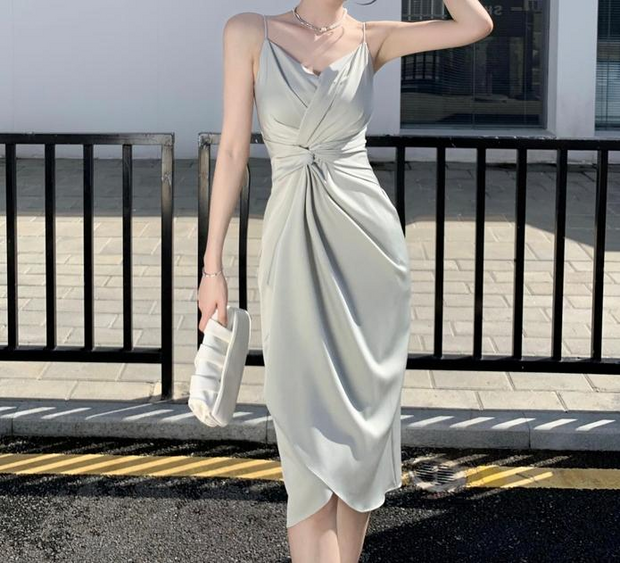 Satin Hepburn Lace-Up Slip Dress
