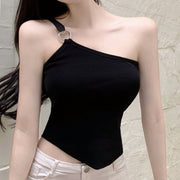 Sexy one-shoulder irregular knitted tank top