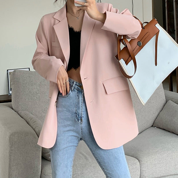 Long Sleeve Single Breasted Pocket Blazer Top