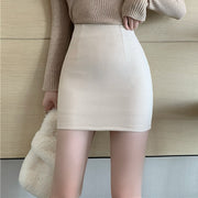 Pure color high waist a-line short skirt