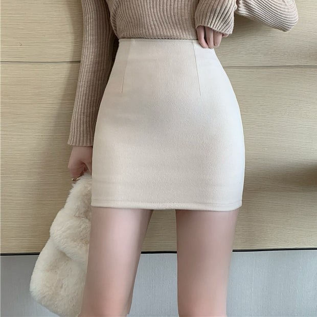 Pure color high waist a-line short skirt