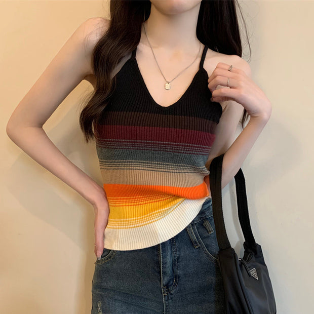 Stretch Multicolor Striped Slim Knit Top