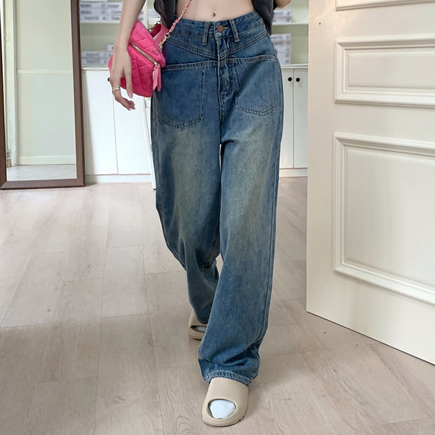 Vintage straight loose high waist jeans trousers