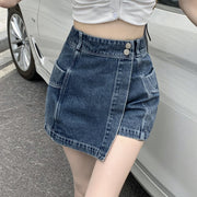 High waist irregular denim skirt shorts