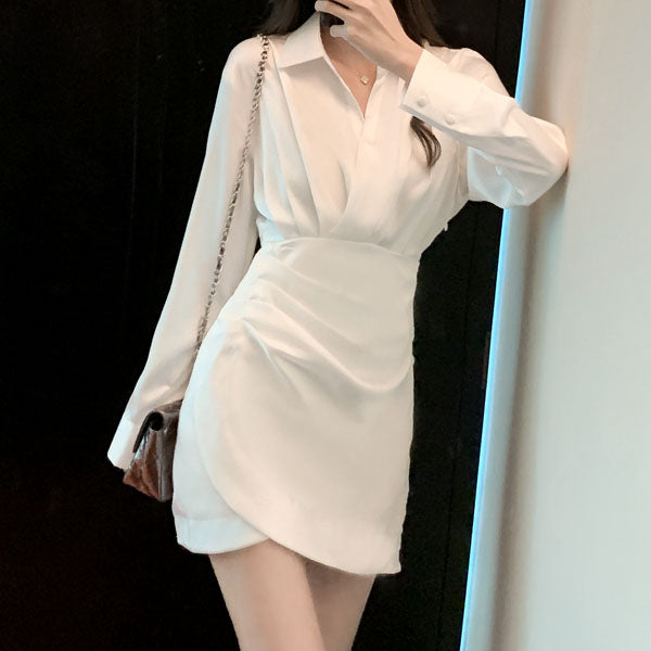 Fashion Slim Shirt V-Neck Long Sleeve Dress
