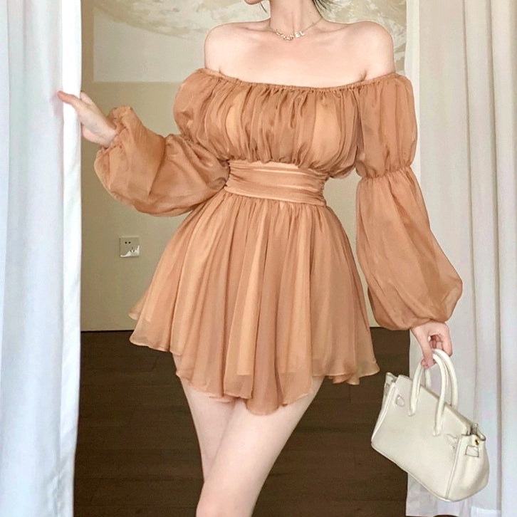 Neck Strapless Long-Sleeved Pleated Dress – DRESSVY
