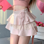 Lace stitching high waist a-line slim tutu skirt