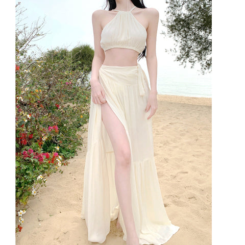 Halter Neck Camisole Split Beach Skirt Set