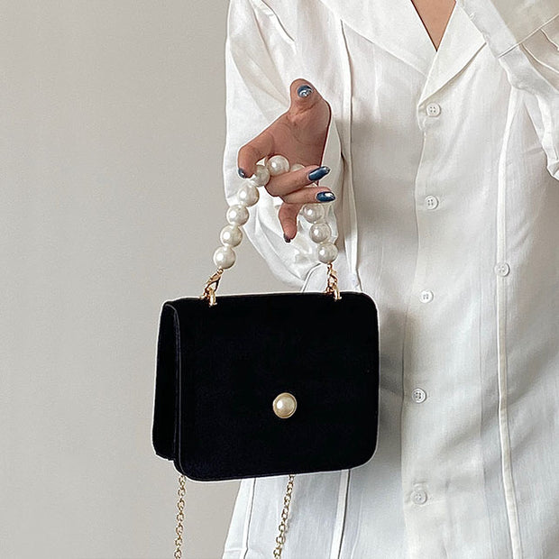 Vintage pearl velvet chain messenger bag