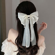 Streamer Pearl Bow Spring Hair Clip