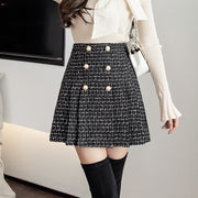 Plaid wool retro high waist a-line pleated skirt