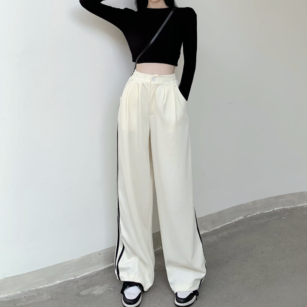 Back Lace-Up Skinny T-Shirt Striped Trousers Set