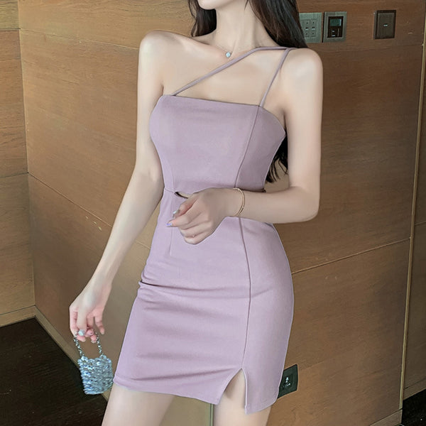 Diagonal Shoulder Off-Waist Halter Strapless Dress