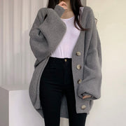 Balloon Sleeve Single Breasted V-Neck Knit Cardigan Winter Clothes