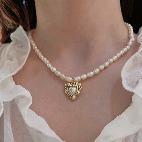 Freshwater Pearl Vintage Heart-Shaped Pendant Necklace