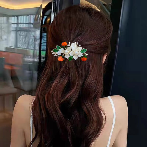 Flower Crystal Persimmon Vintage Hair Clip