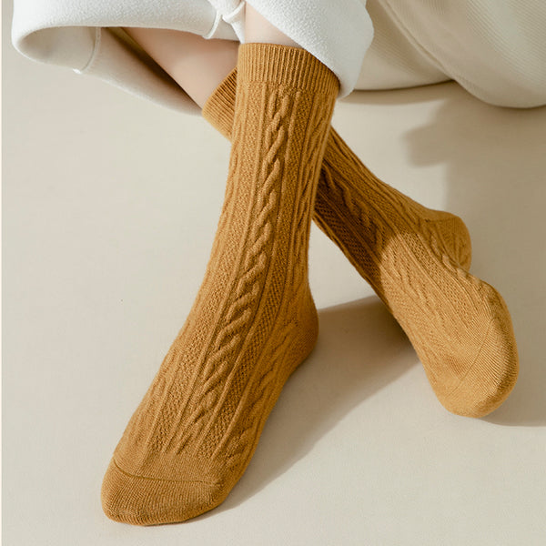 Wool Warm Twist Stretch Mid Tube Socks