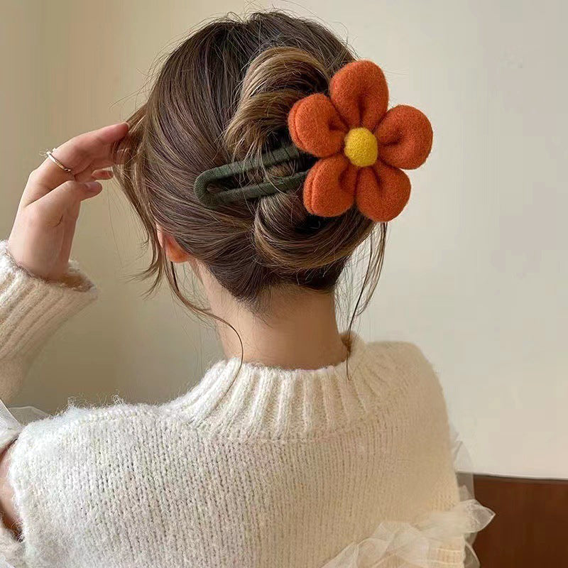 Large Plush Colorful Flower Hair Clip