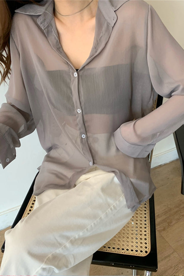Drop shoulder sheer blouse without bra