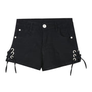 High-Waisted Jeans Wide-Leg Strappy Shorts