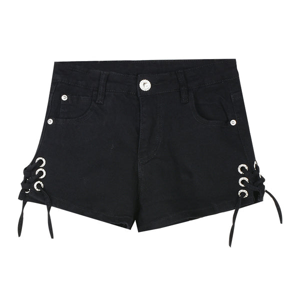 High-Waisted Jeans Wide-Leg Strappy Shorts