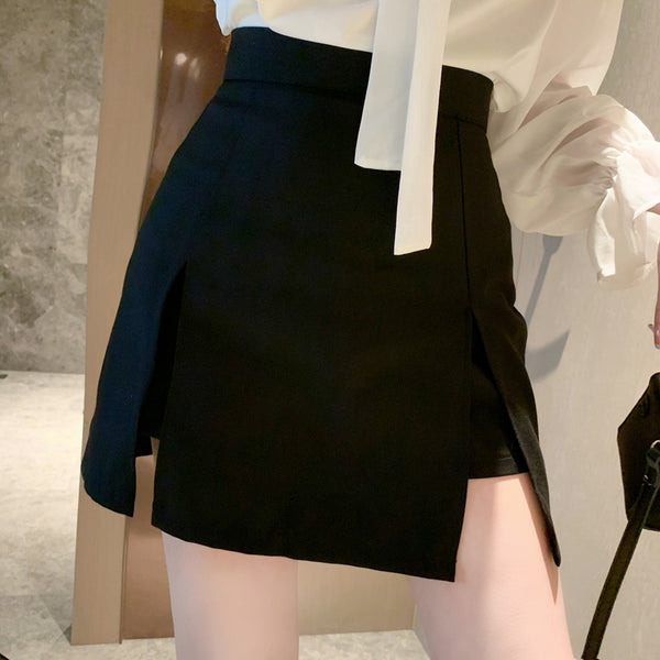 Chiffon Bowknot V-Neck Professional Shirt Slit Skirt