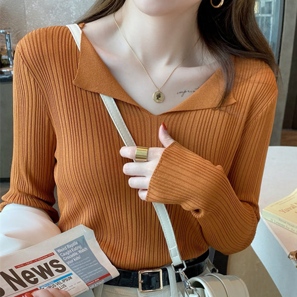Knitted Long-Sleeve V-Neck Sweater