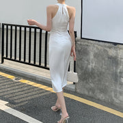 Vintage halter neck v-neck sleeveless dress