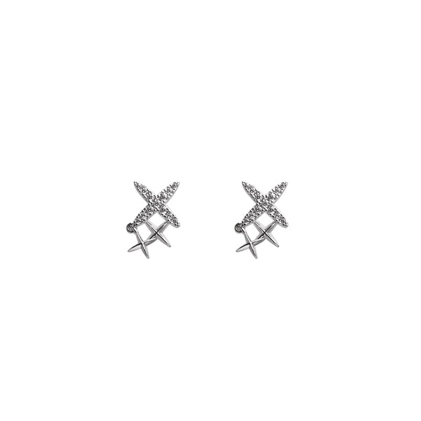 Four-Pointed Star Silver Needle Stud Earrings