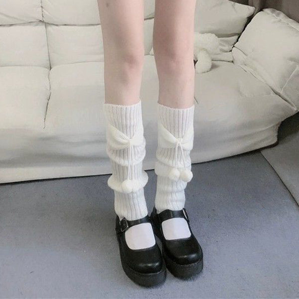 Knitted Thickened Warm Fur Ball Knee Socks