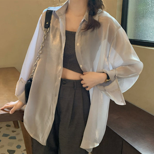 Shiny Silk Sunscreen Long-Sleeved Shirt Top
