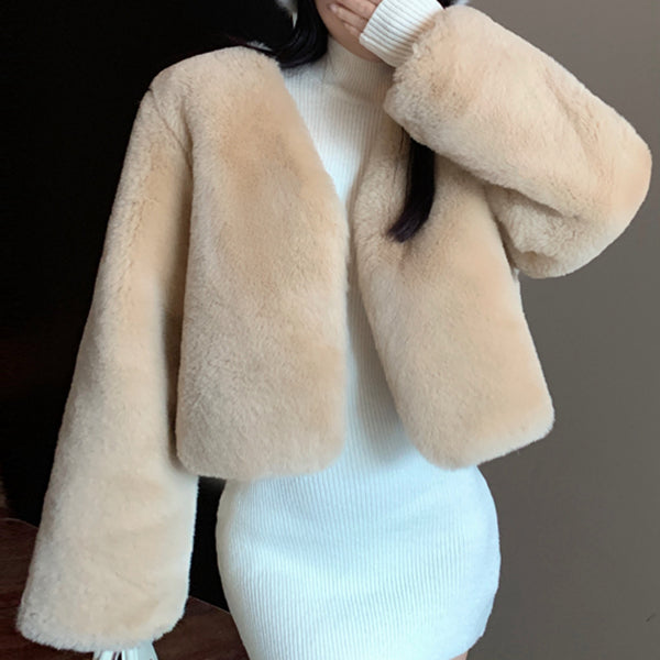 Faux fur ecofriendly plush top cropped coat DRESSVY