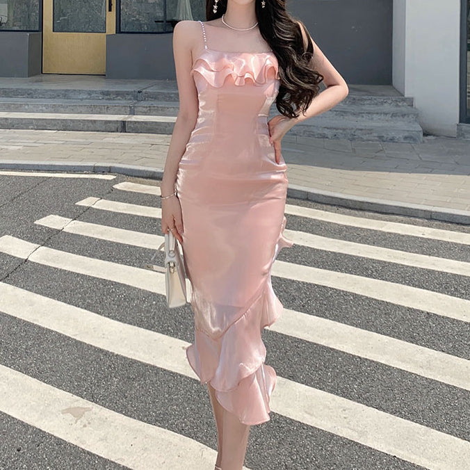 Pink One Neck Sleeveless Cami Mermaid Dress