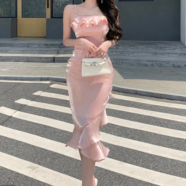 Pink One Neck Sleeveless Cami Mermaid Dress