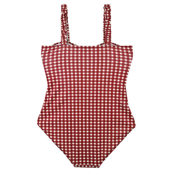 New Sexy Vacation Plaid Gathered One-Piece Swimsuit