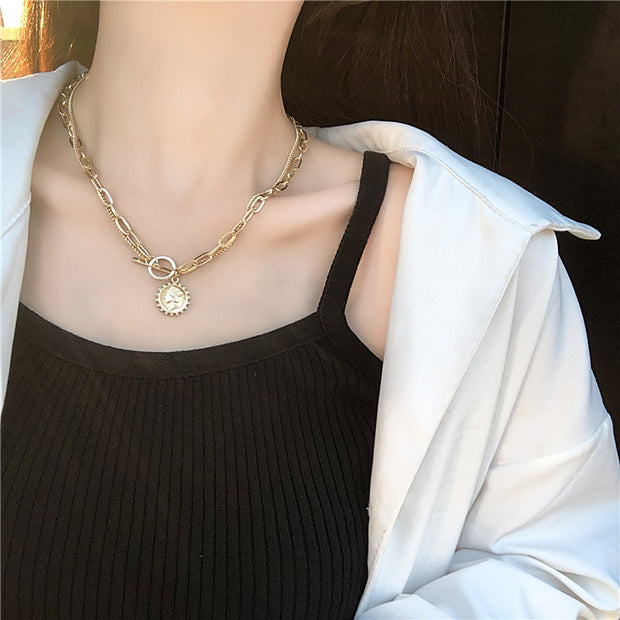 Portrait double necklace metal chain pendant clavicle chain