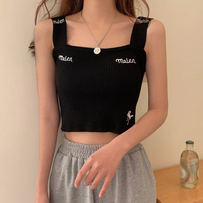 Camisole Short Embroidery Inside Knitted Top