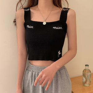 Camisole Short Embroidery Inside Knitted Top